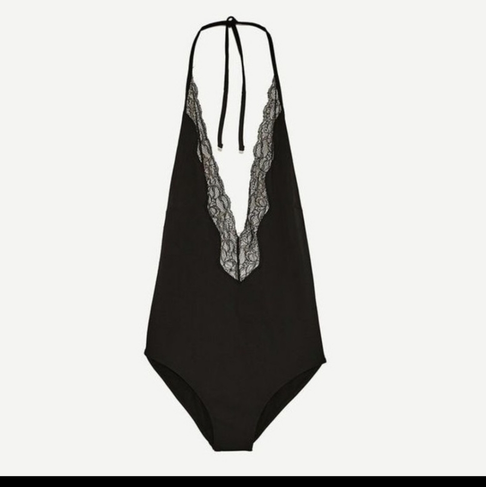 Zara Black Lace Trim One Piece Swimsuit